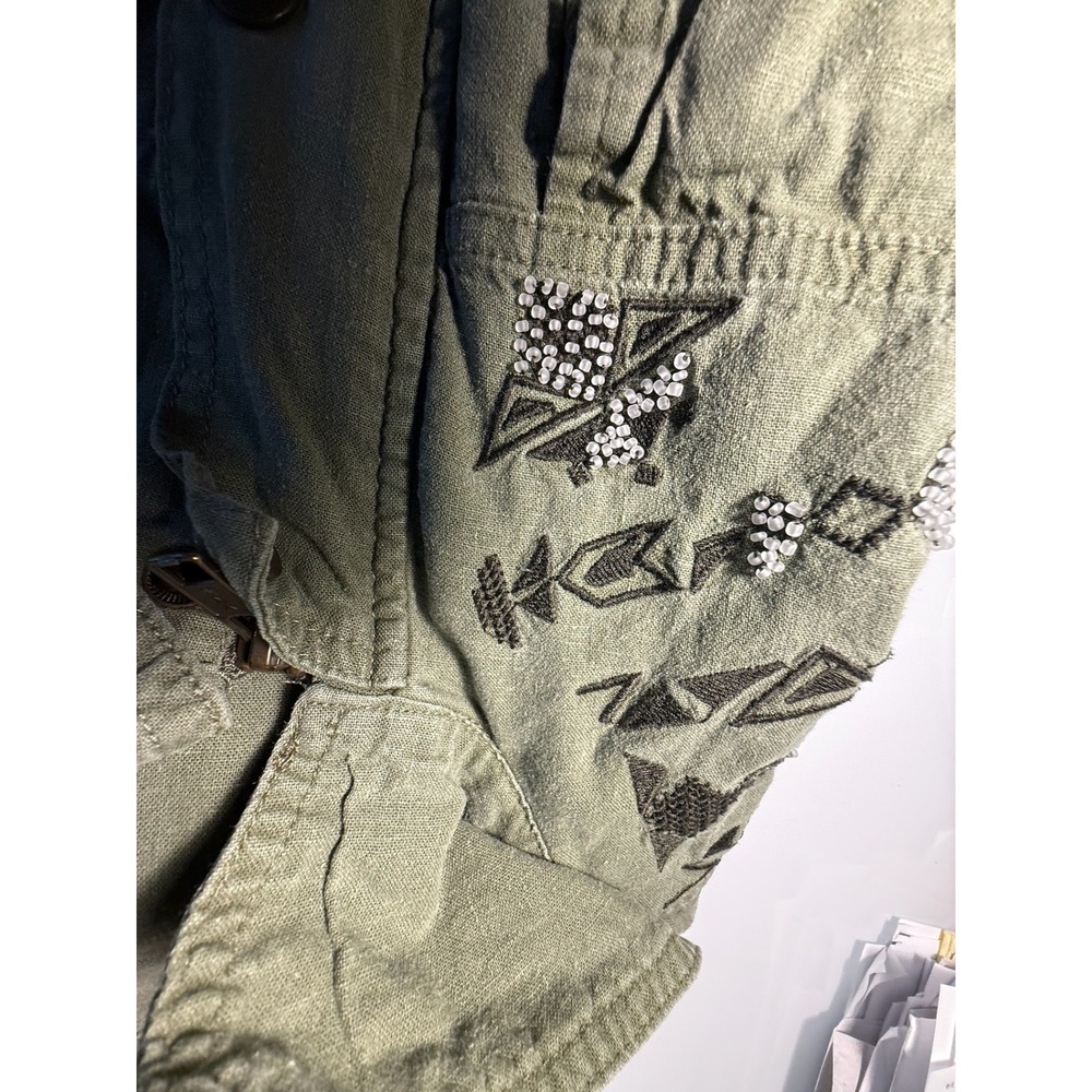 Chelsea & Violet Olive Green Embroidered Linen Blend Utility Jacket - Picture 5 of 10